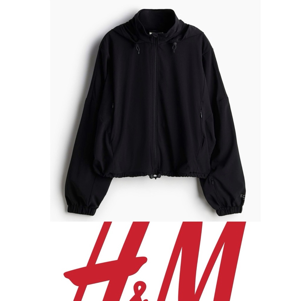 H&M Move Windproof Windbreaker Activewear Jacket Top With DryMove Size XL Black